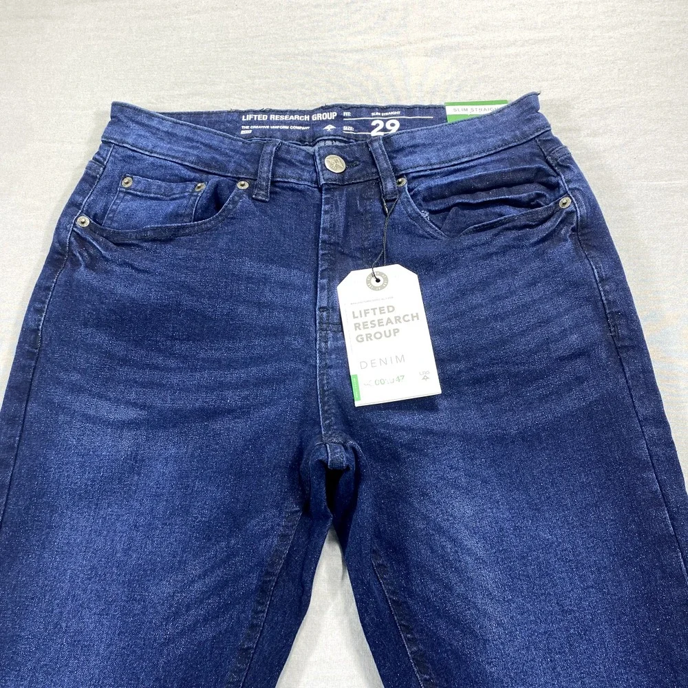 NEW LRG Lifted Research Group Jeans Mens 29x30 Slim Straight Stretch Dark Wash ^